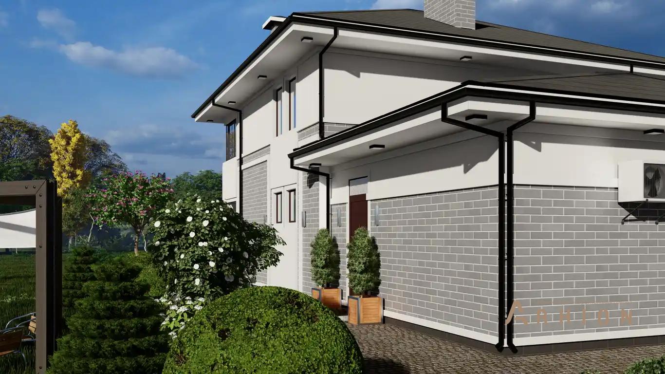 7. Проект двухэтажного дома в современном стиле с многоскатной кровлей, h-1624, площадью - 261 кв c гаражом, вторым светом